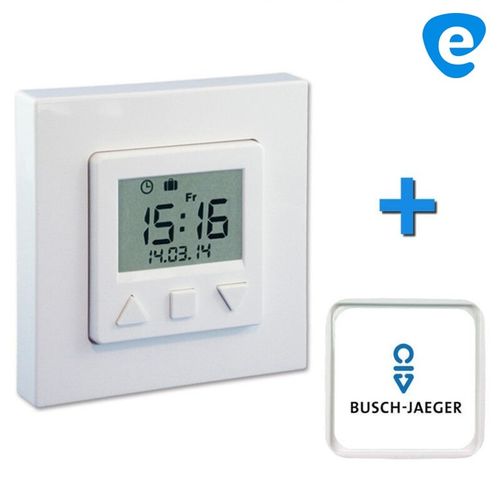 Vestamatic Smart Time Control Zeitschaltuhr + "BUSCH-JAEGER" Zwischenrahmen nach Wahl, signalweiss