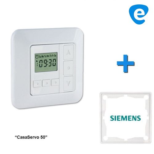 CasaServo 50 Zeitschaltuhr mit "Siemens" Zwischenrahmen nach Wahl, polarweiss-glänzend