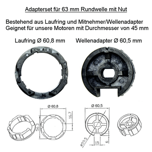 IM-AR63 Adapterset für 63mm Rundwelle mit Nut
