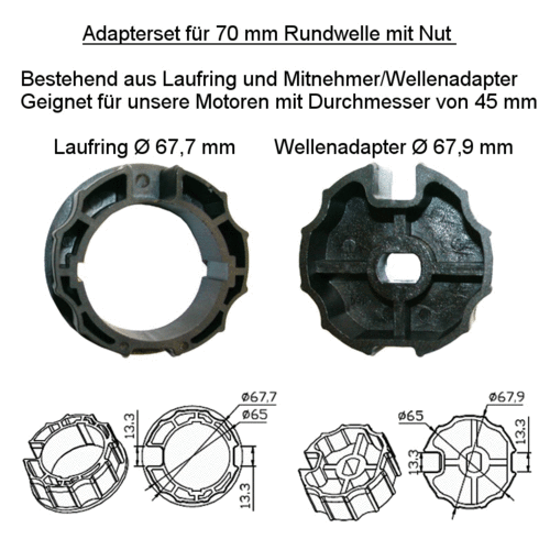IM-AR70 Adapterset für 70mm Rundwelle mit Nut