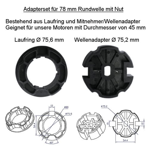IM-AR78 Adapterset für 78mm Rundwelle mit Nut