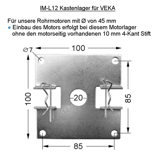 IM-L12 Kastenlager 100x100 mm (Bohr.85x85) für VEKA Aufsatzkästen VEKAVARIANT
