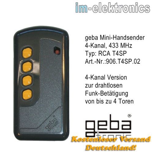 IMRCA-EURO-SL-T4, geba Mini-Handsender „RCA T4SP“, 4-Kanal, 433 MHz