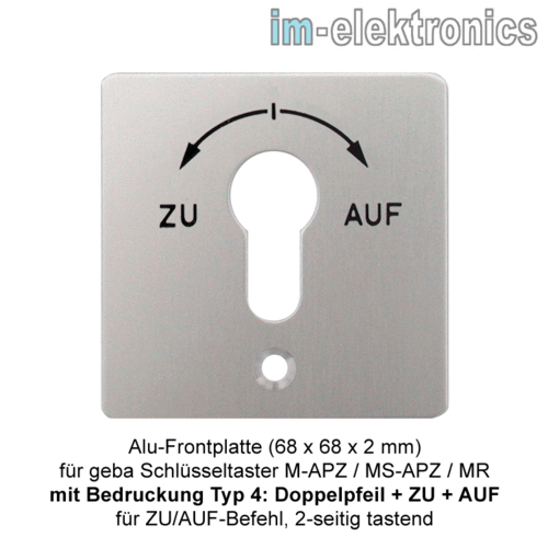 FP-M/MS/MR-2T-Doppelpfeil+ZU+AUF, Alu-Frontplatte für geba Schlüsseltaster
