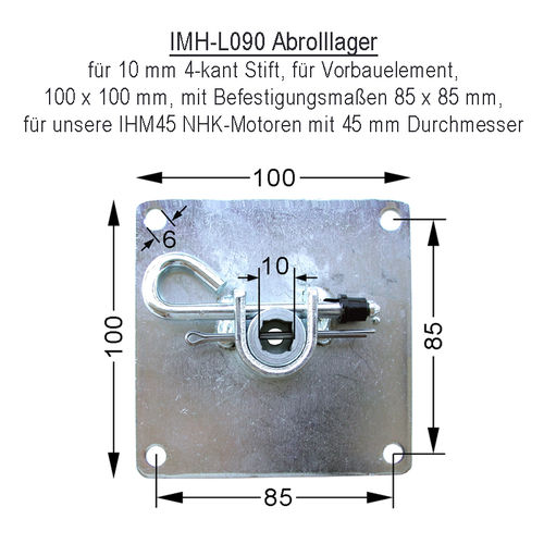 IMH-L090 Abrolllager für 10 mm 4-kant Stift, für Vorbauelement
