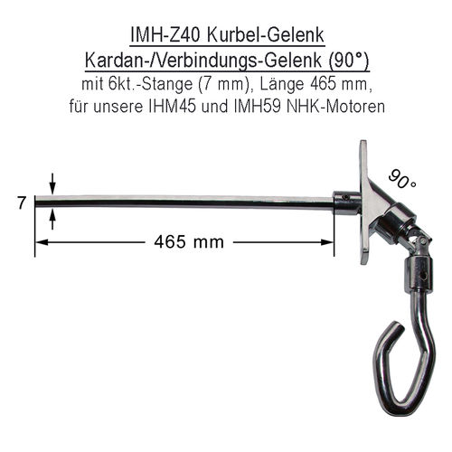 IMH-Z40 Kardan- / Verbindungsgelenk (90°) mit 6kt.-Stange (7 mm), Länge: 465 mm